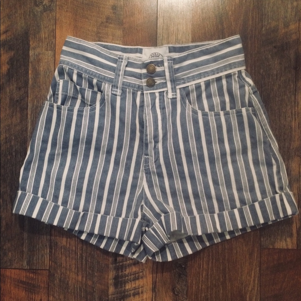 UO BDG Striped Denim High-Rise Cuffed Shorts